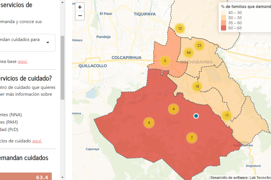 Mapa de oferta y demanda de servicios de cuidado del municipio de Cochabamba